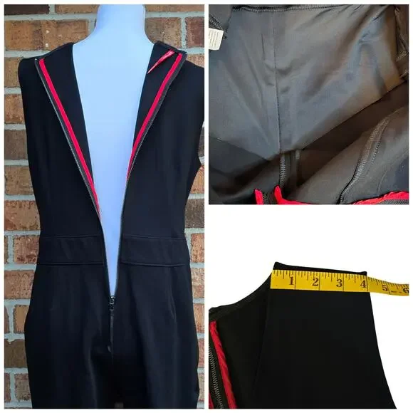 Spanx Perfect Sleeveless Jumpsuit Large Petite LP Black Stretch Ponte Knit Vneck - Picture 6 of 10